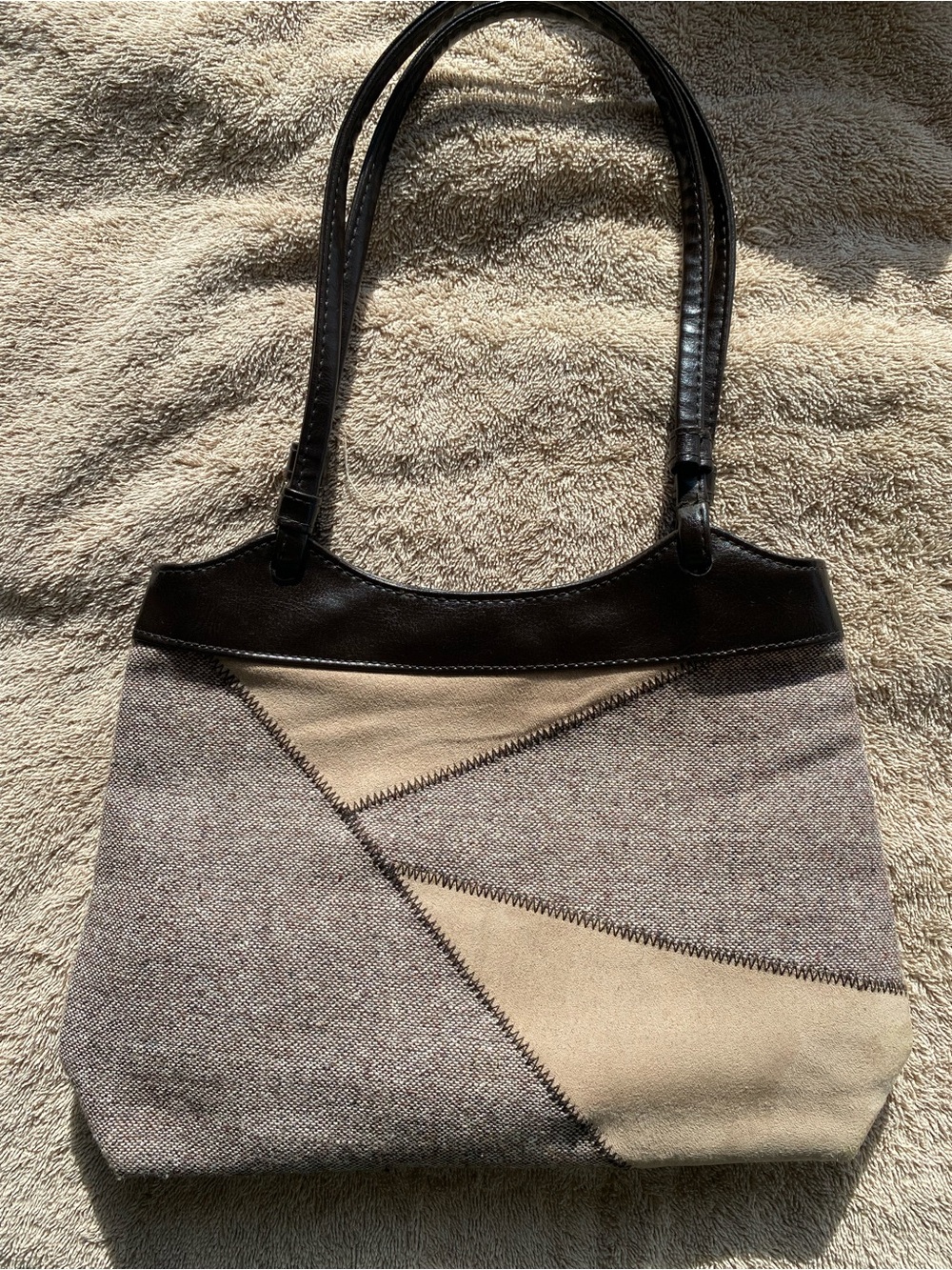 Vintage Victoria's Secret Y2K Patchwork Shoulder Bag - Neutral Tweed & Suede